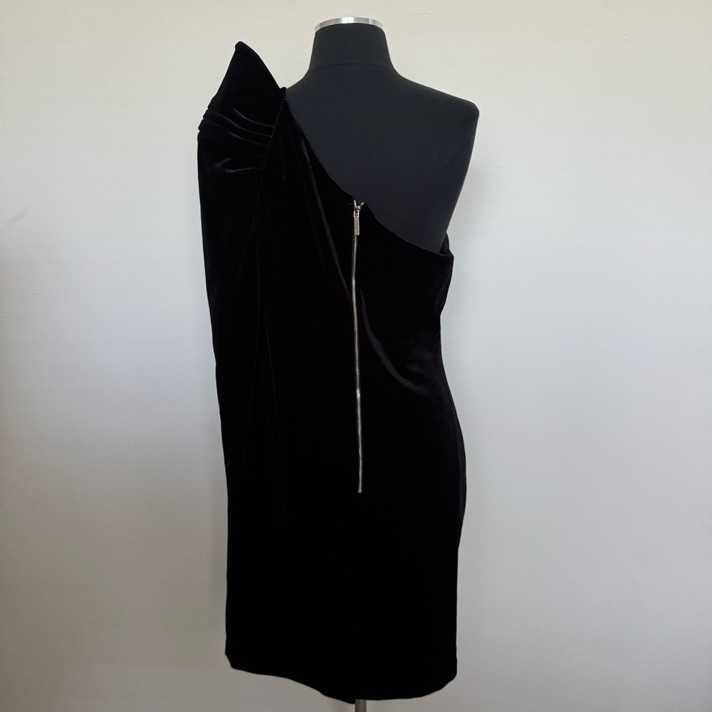 Ted Baker Black Velvet One Shoulder Bow Cocktail Mini Dress Size 4 - Picture 8 of 12